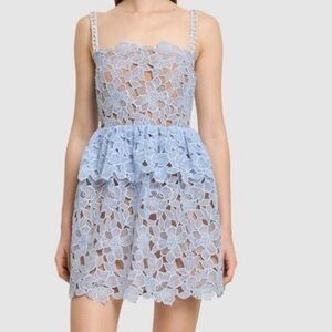 Self-Portrait Light Blue Floral Lace Mini Dress